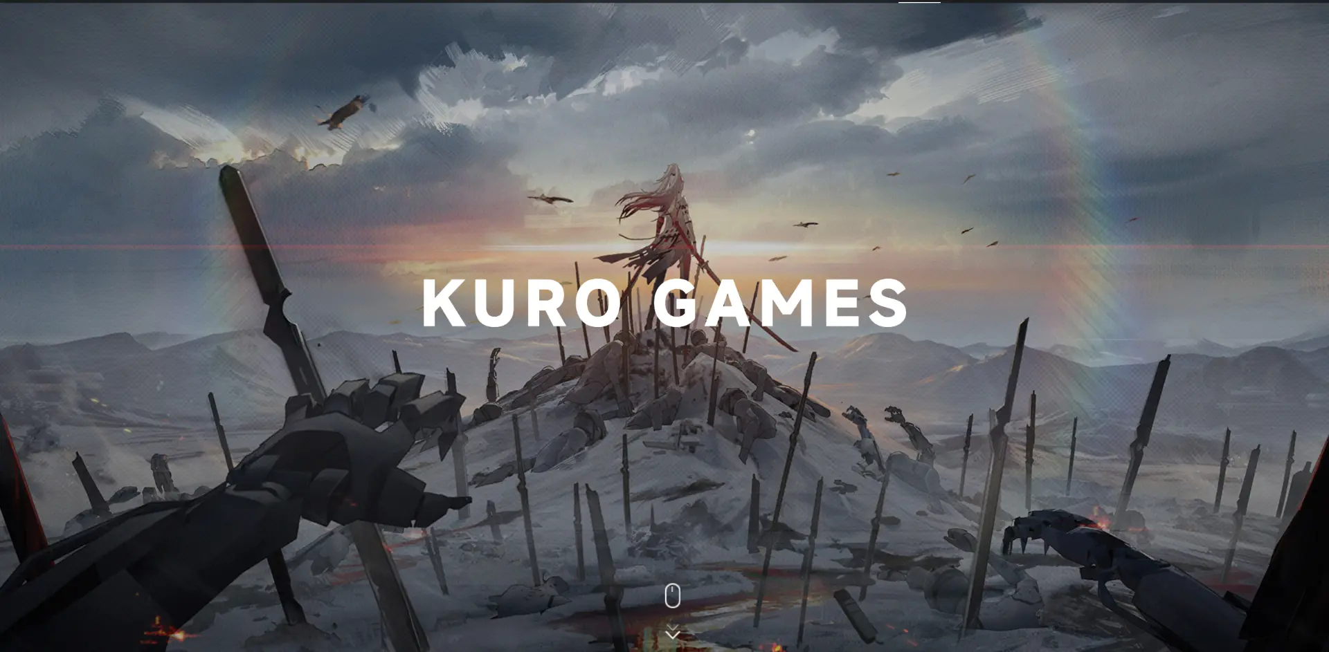 Kuro Games key visual — lone swordswoman on a battlefield of blades